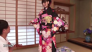Sultry Asian beauty in kimono gets fucked fiercely then hotly cum filled today
