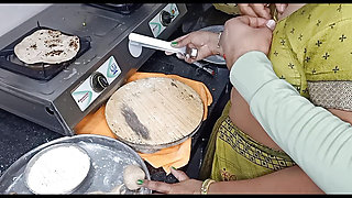 Indian desi aunty making food in Kitchen our husband went to come sex and cow girl style sex with hot boobs
