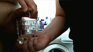 Piss in the Glass, Soaking Wet Cock with Final Cumshot