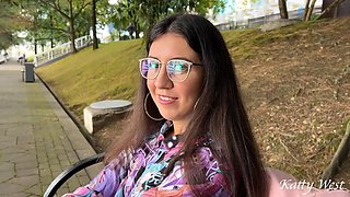 Public pickup stunner nailed and cum on her glasses