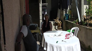 A Big Black Cock Is Fucking a Blonde MILF on the Terrace.