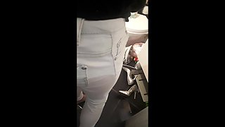 Desperate Pee in White Jeans and Higheel