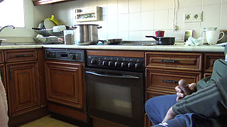 CFNM - Horny MILF Swallows His Cum After Masturbating