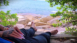 Handjob surprise ejaculation on the beach