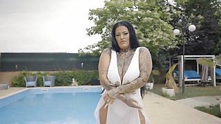 Pool, Big Tits, Chubby, Orgasm, Swallow, Balls Licking