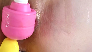 Girl Masturbating with Her Boy by 2 Dildo, 3 Toys Machine, Loud Moaning Orgazm