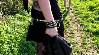 Horny Inked Punk Slut Meets Two Hung Lads on a Walk and Lets Them Use Her Holes Like a True Dogging Slut