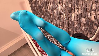 Goddess Foot Tease in Hanging Chair in Cute Blue Pantyhose Part 2