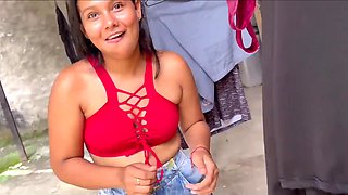 POV public fuck for money with petite Latina neighbor