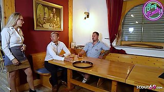 Two Nymphomaniac German Waitresses have Lovemaking with her guests at Restaurant - Hard fuck