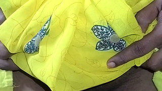 Desi saira yellow saree home alone fingaring