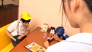 Japanese Girl Titjob and Blowjob for Older Man in Bathroom