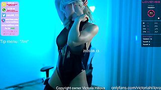 Blonde tight pussy babe solo toy fun in glamour masturbation