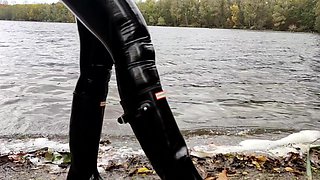 Hunter Boots Peeping By The Wild Wanker At The Lake