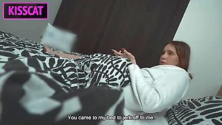 Step Mom Shares Bed With Step Son - Big Tits MILF Helps With Handjob & Gets Creampie