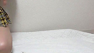 Girls-only Apartment in Japan a Room Where Busty Girl in Too-small Miniskirt Uniform and Thong Panties Is Cleaning Apartment