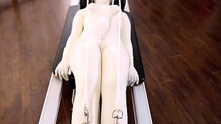 White latex doll gets her physical workout session with