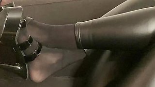 Black High Heel Mules and Leggings Fetish Masturbation