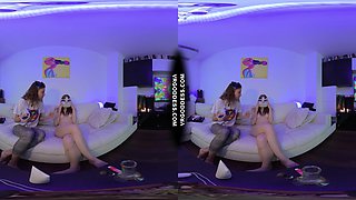 Small Lolly Smoking Chilling With Miss Pussycat Watching Vr Porn And Getting Pussy Played With