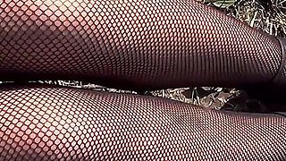 Sensual sex in the open air. Cum on legs