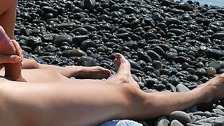 Sexy Stranger Handjob and Blowjob on Wild Nude Beach - Public Cock Massage