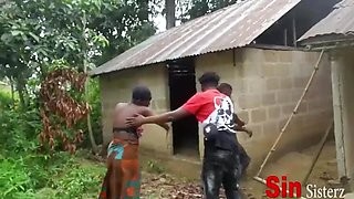 Step Brothers Fuck Two Hot African BBWs in Public Outdoor Farm