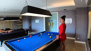 Amateur couple playing pool and have sex