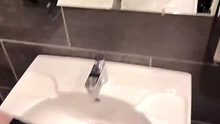 Risky teens fuck in a public toilet