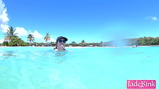 Hot blonde stranger girl fucked underwater creampie
