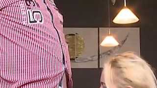 Hot blonde wife gets naked for a good fuck on the kitchen table