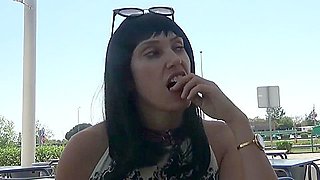 Flashing in a public cafe on a busy street, Masturbation and orgasm.