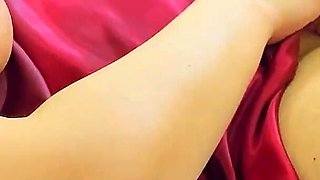 Beautiful Hot Girl in Sexy Red Satin Silk Lingerie Masturbating Until Extreme Orgasms