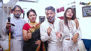Sasurji and Sasurji's Friend Congek on the Four of Them with His Two Shoulders When They Are Alone in a Full Movie House (hindi Audio)