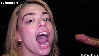 Hot compilation of two girls sucking big cocks and recieving multiple cumhots in their slutty mouth in a gloryhole room