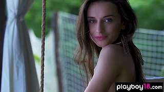 Shining Ukrainian babe reveals her tits