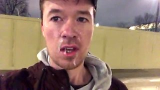 Public facial and cum walk!