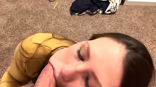 Blue Eyed Teen Gives Sneaky Sloppy Blowjob At Sisters H