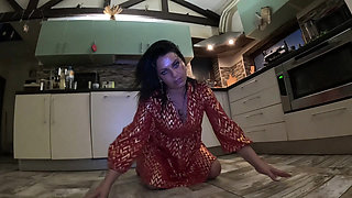 Red and Gold Dress Kitchen Play - Spanking, Blowjob, Doggy & Intense Orgasm 298