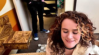 Brunette teen swallowing cum in POV blowjob