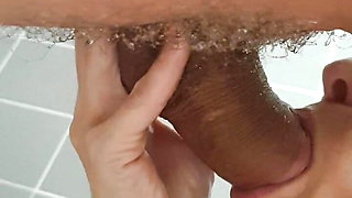 Dad and his girl in the shower. Fingering, jerking off, blowjob and fucking