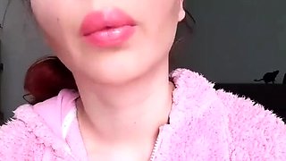 Glossy Pinky Lips Closeup Smoking Teen