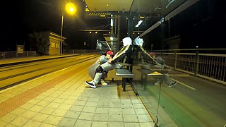 Quick Risky Sex at Bus Stop with Squirt Orgasm and Cum in My Mouth Dada Deville
