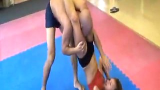 Sporty girl mixed wrestling