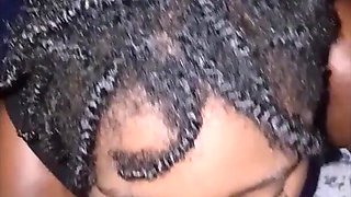 Hot slutty ebony girl gives her black boyfriend a nice long blowjob and lets him cum in her mouth