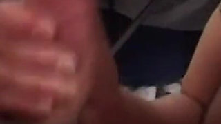Blonde chick sucks his cock in close up