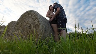 Passionate sunset sex on a bale of straw with dad and Rea
