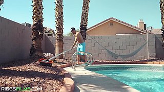 2 Big Tits Bikini Babes Fucking The Pool Guy