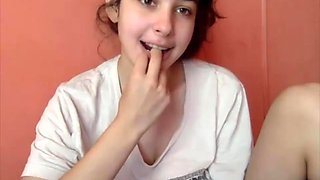 19 year old busty webcam girl with innocent face touches her big natural ti