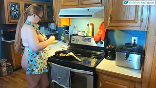 Busty Redhead MILF Cooks Breakfast Naked in Apron - Hot Homemade Submission