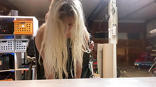 wife submits to punishment in garage and drinks a shot of cum before being fucked properly